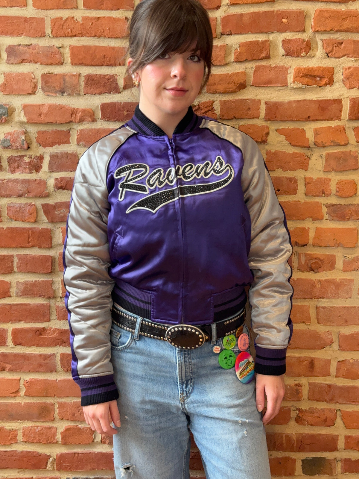Vintage Ravens Satin Bomber Jacket