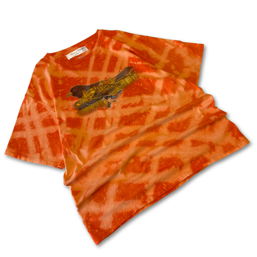 Baltimore Orioles Rhinestone Bleach Tie Dye Short Sleeve T Shirt