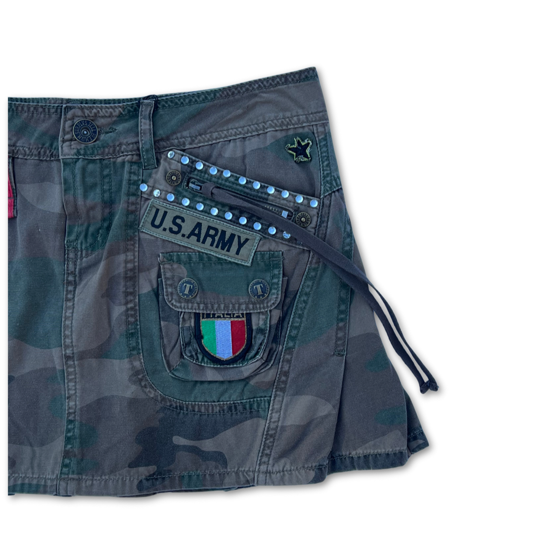Y2K Camo Patchwork Mini Skirt
