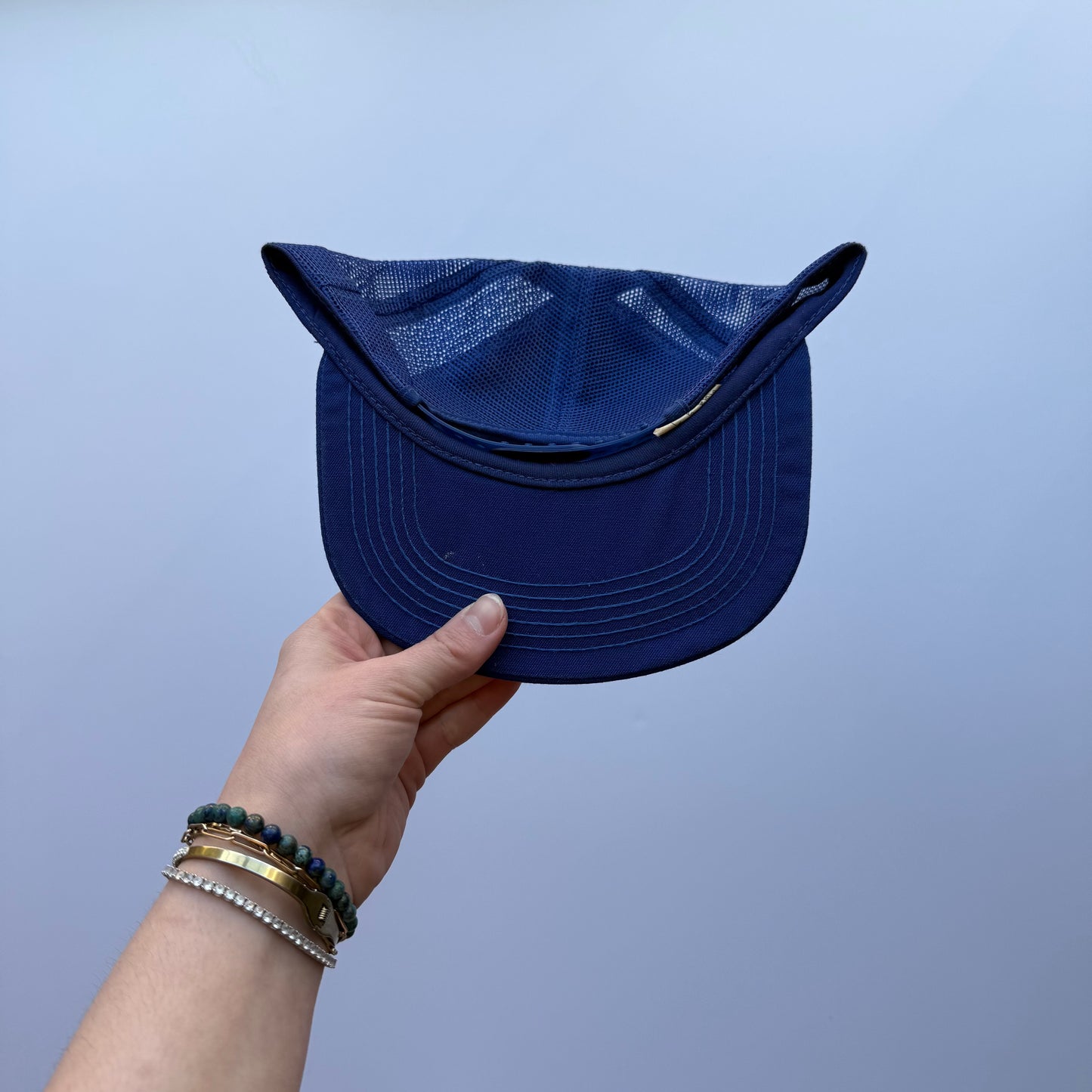Vintage American Flag Patch Blue Trucker Hat