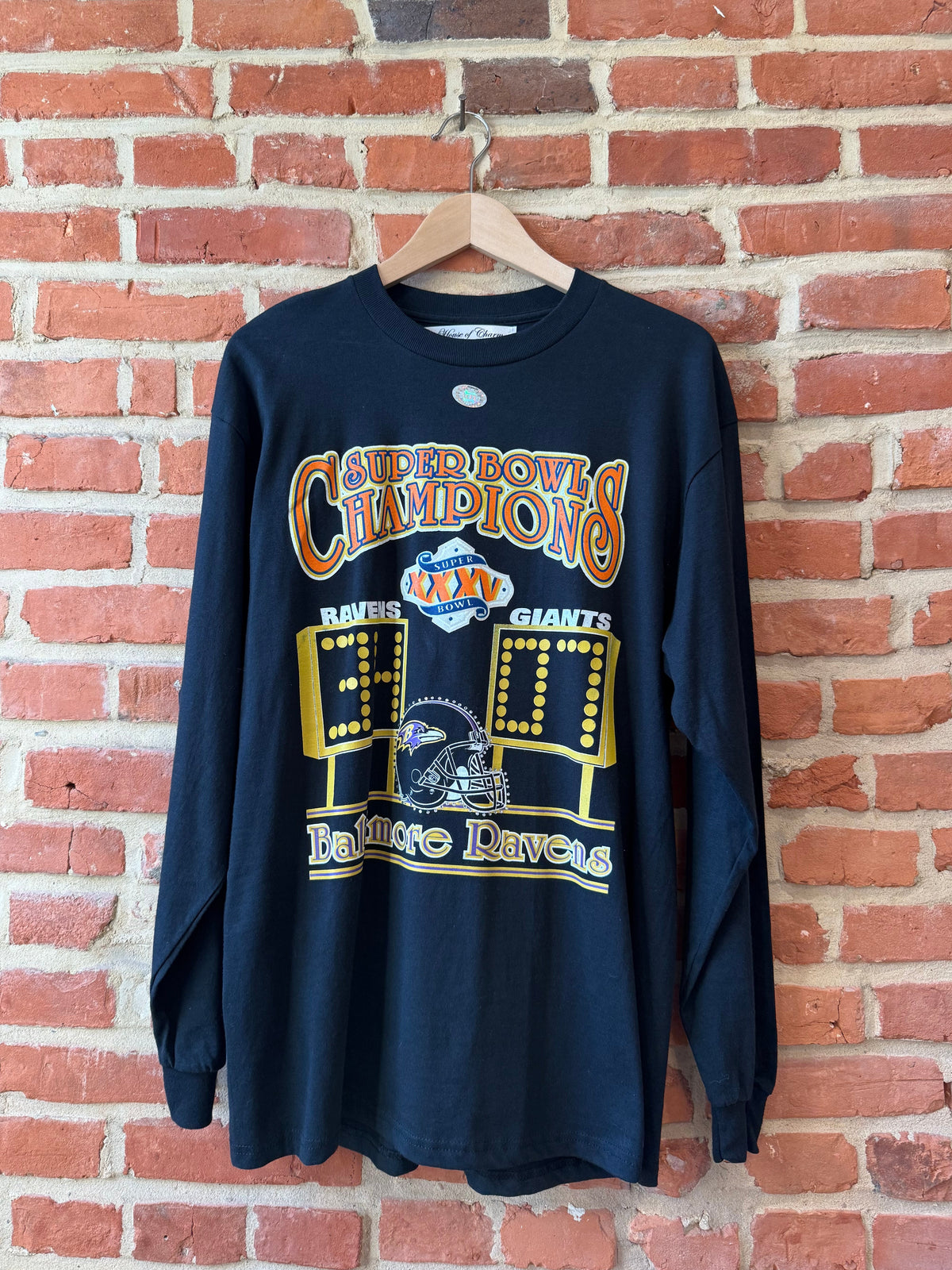 Baltimore Ravens Vintage 2001 Super Bowl XXXV Rhinestone Long Sleeve T Shirt