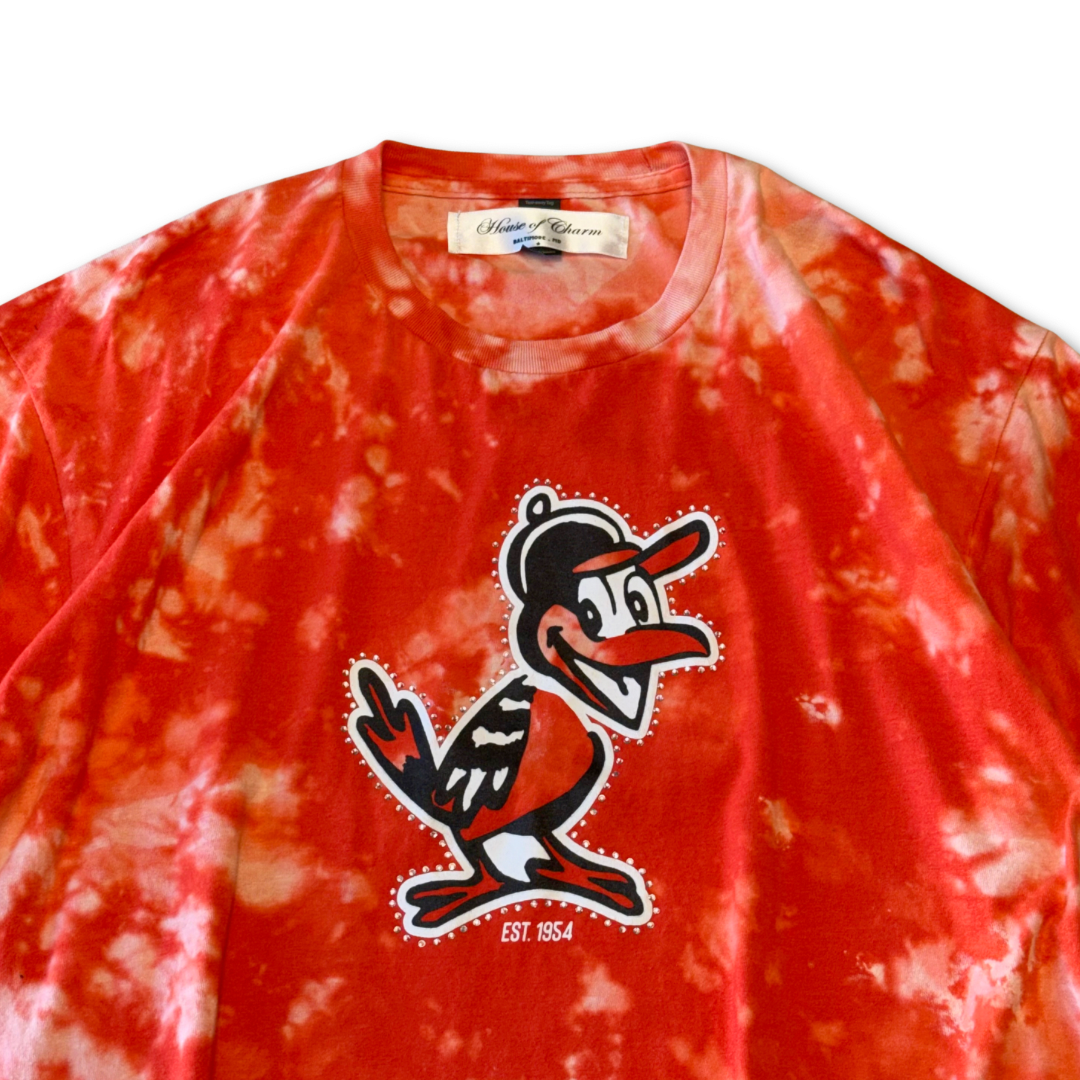 Baltimore Orioles Rhinestone Bleach Tie Dye Short Sleeve T Shirt