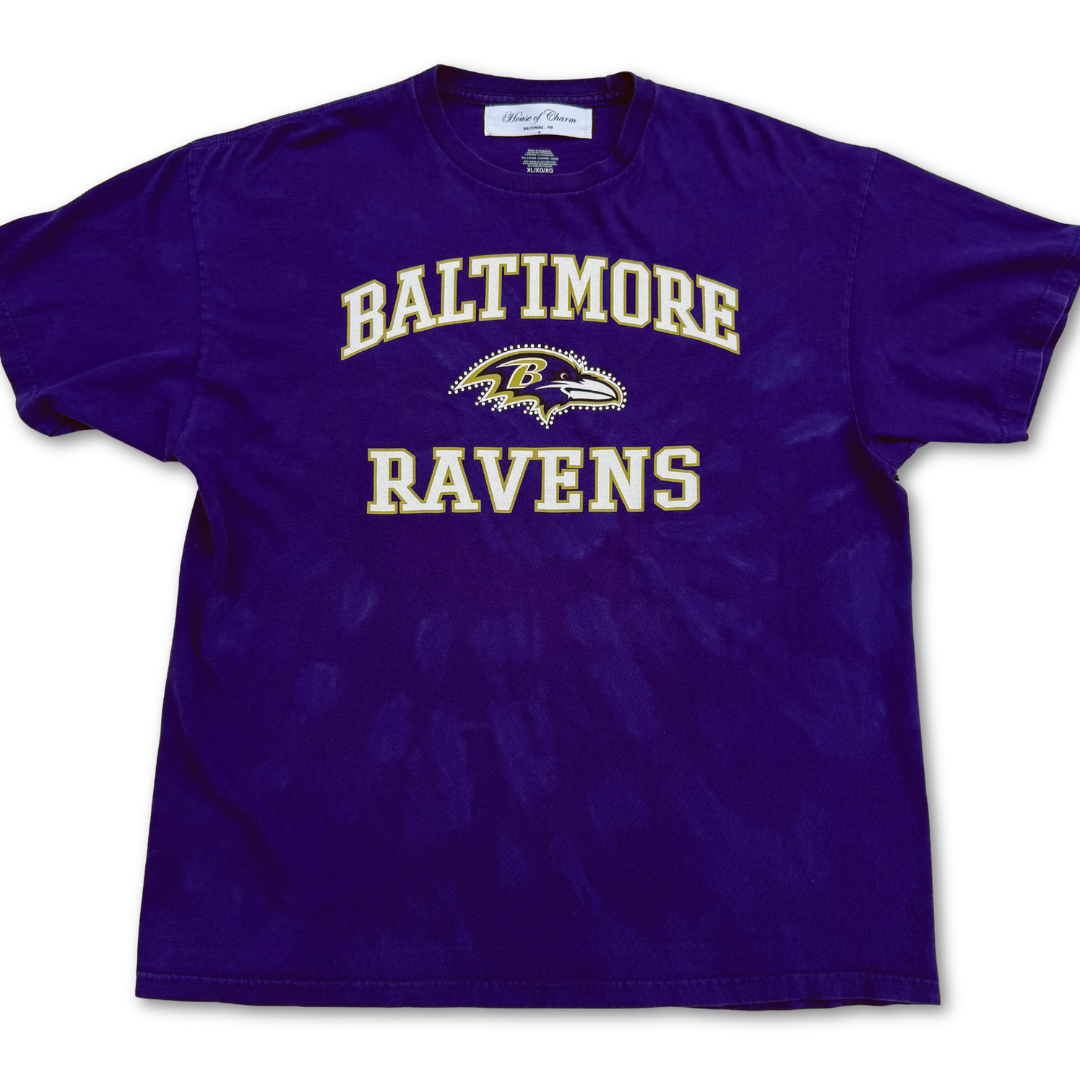 Baltimore Ravens Rhinestone Bleach Tie Dye Short Sleeve T Shirt
