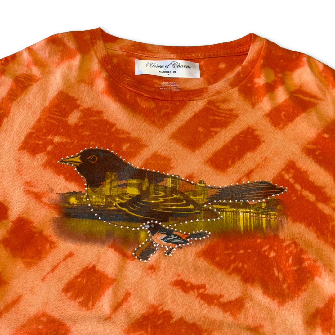 Baltimore Orioles Rhinestone Bleach Tie Dye Short Sleeve T Shirt