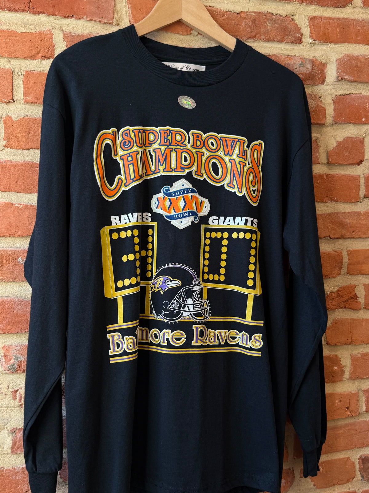Baltimore Ravens Vintage 2001 Super Bowl XXXV Rhinestone Long Sleeve T Shirt
