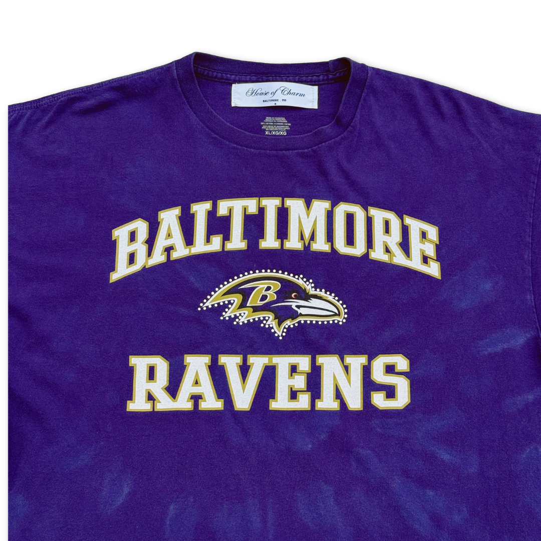 Baltimore Ravens Rhinestone Bleach Tie Dye Short Sleeve T Shirt