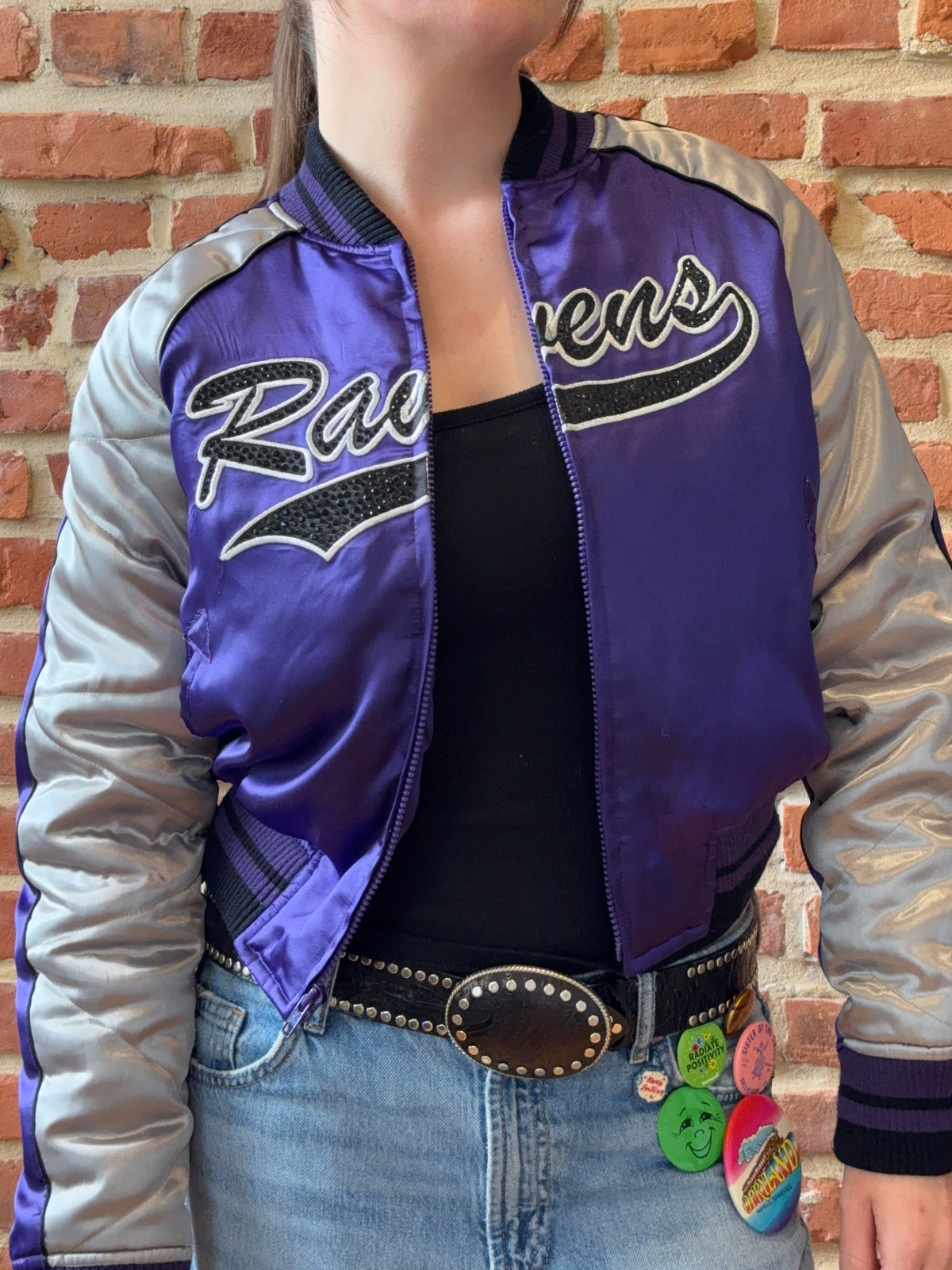 Vintage Ravens Satin Bomber Jacket