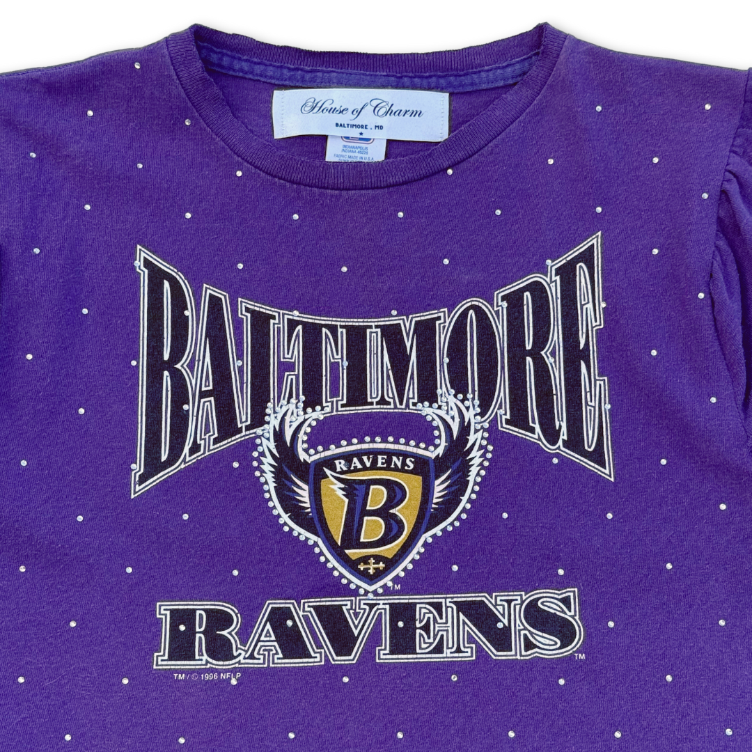 Baltimore Ravens Vintage 1996 Rhinestone Flutter Sleeve T Shirt