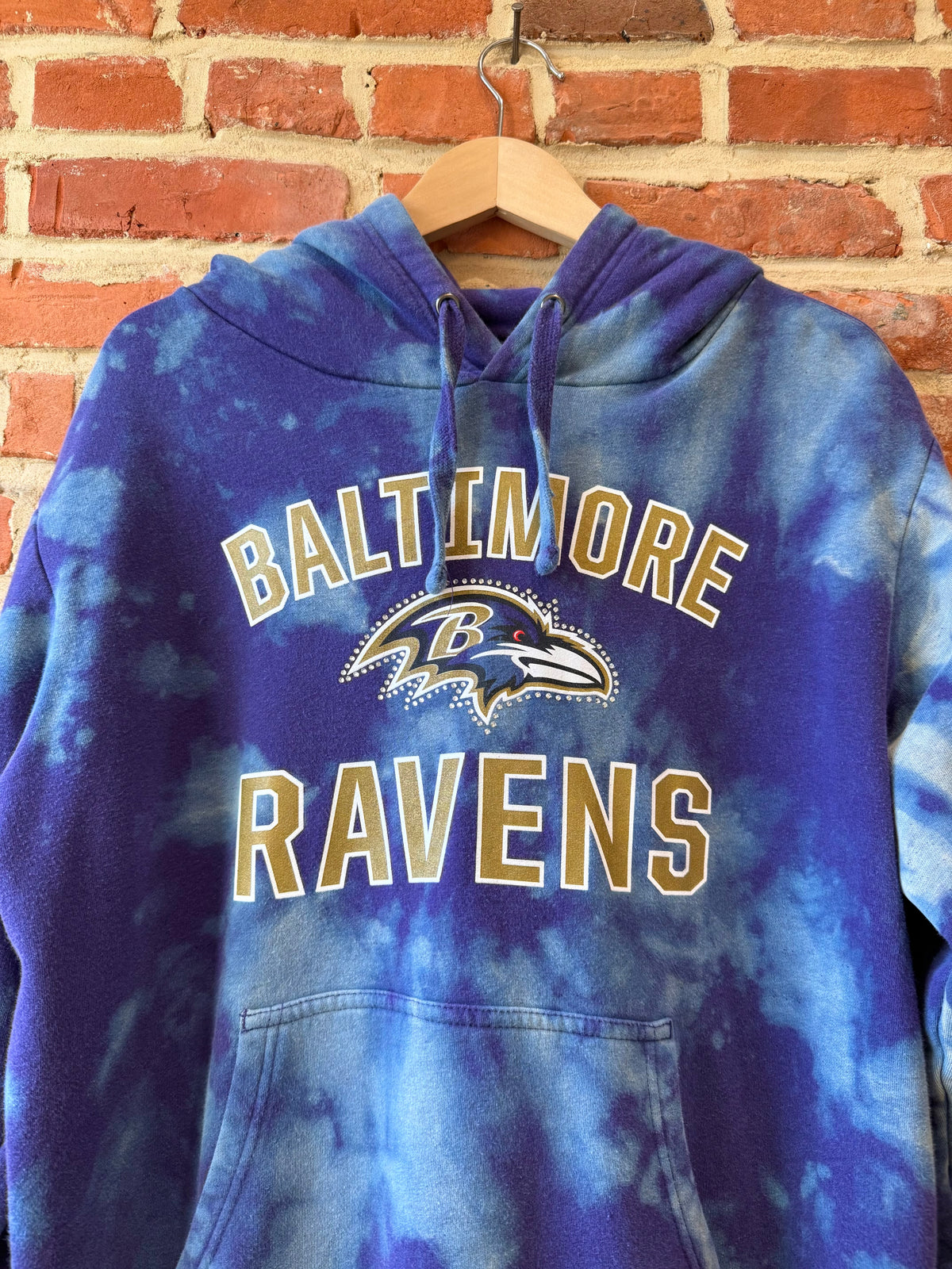 Ravens Bleach Tie Dyed Rhinestone Hoodie