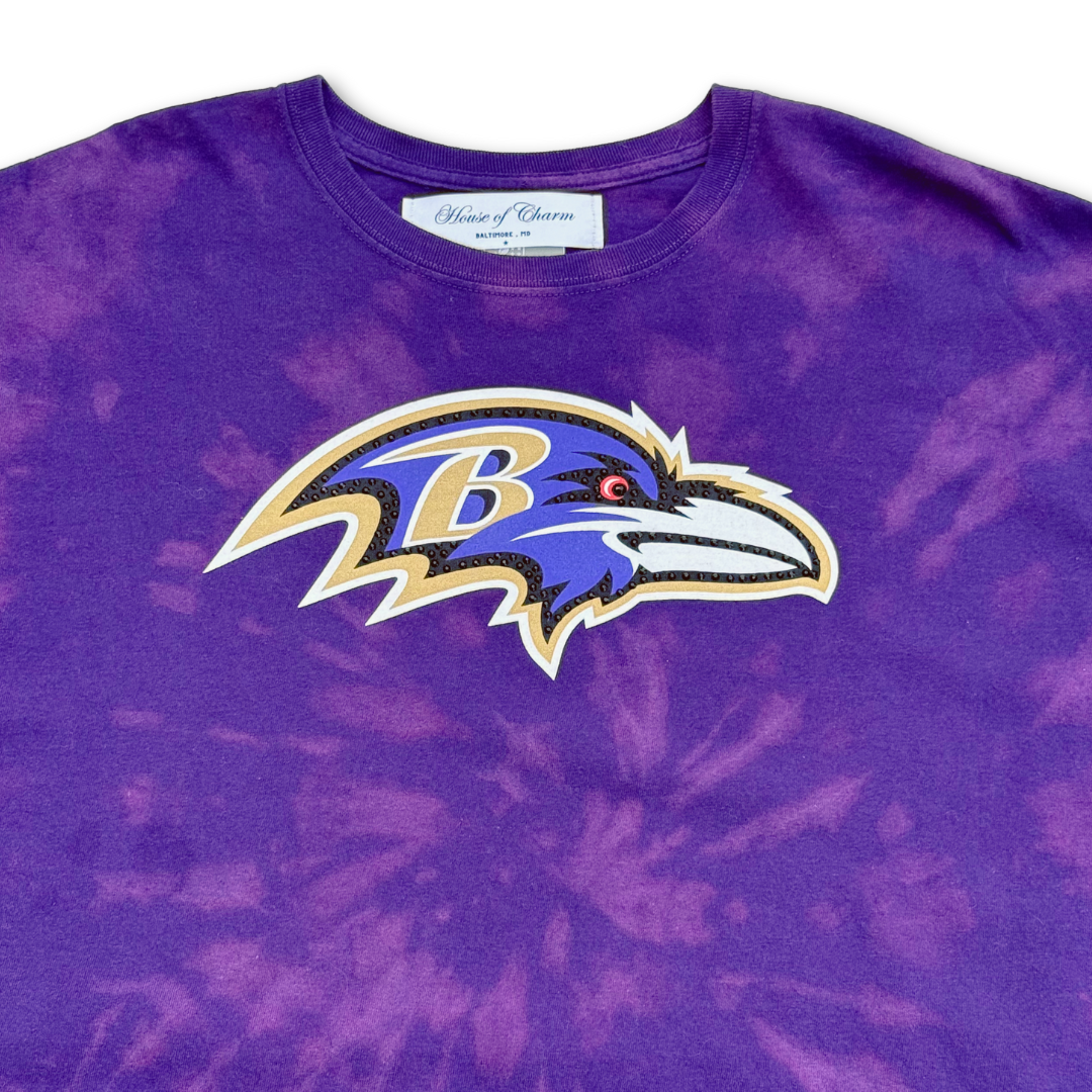 Baltimore Ravens Rhinestone Bleach Tie Dye Short Sleeve T Shirt