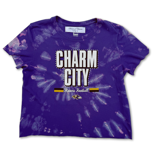 Baltimore Ravens ‘Charm City’ Rhinestone Bleach Tie Dye Short Sleeve T Shirt
