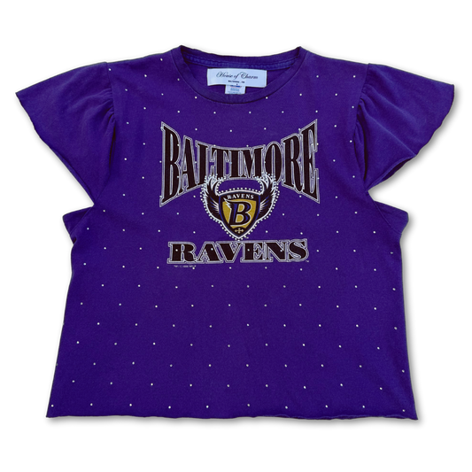 Baltimore Ravens Vintage 1996 Rhinestone Flutter Sleeve T Shirt
