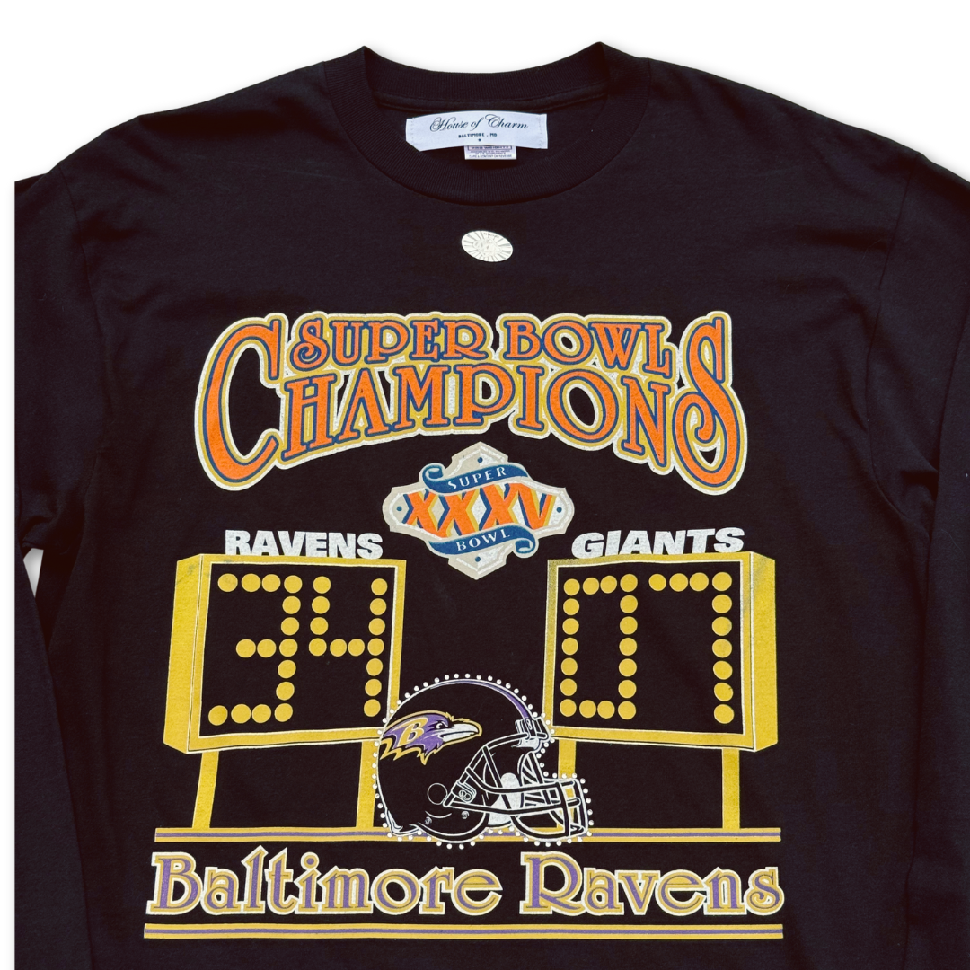 Baltimore Ravens Vintage 2001 Super Bowl XXXV Rhinestone Long Sleeve T Shirt