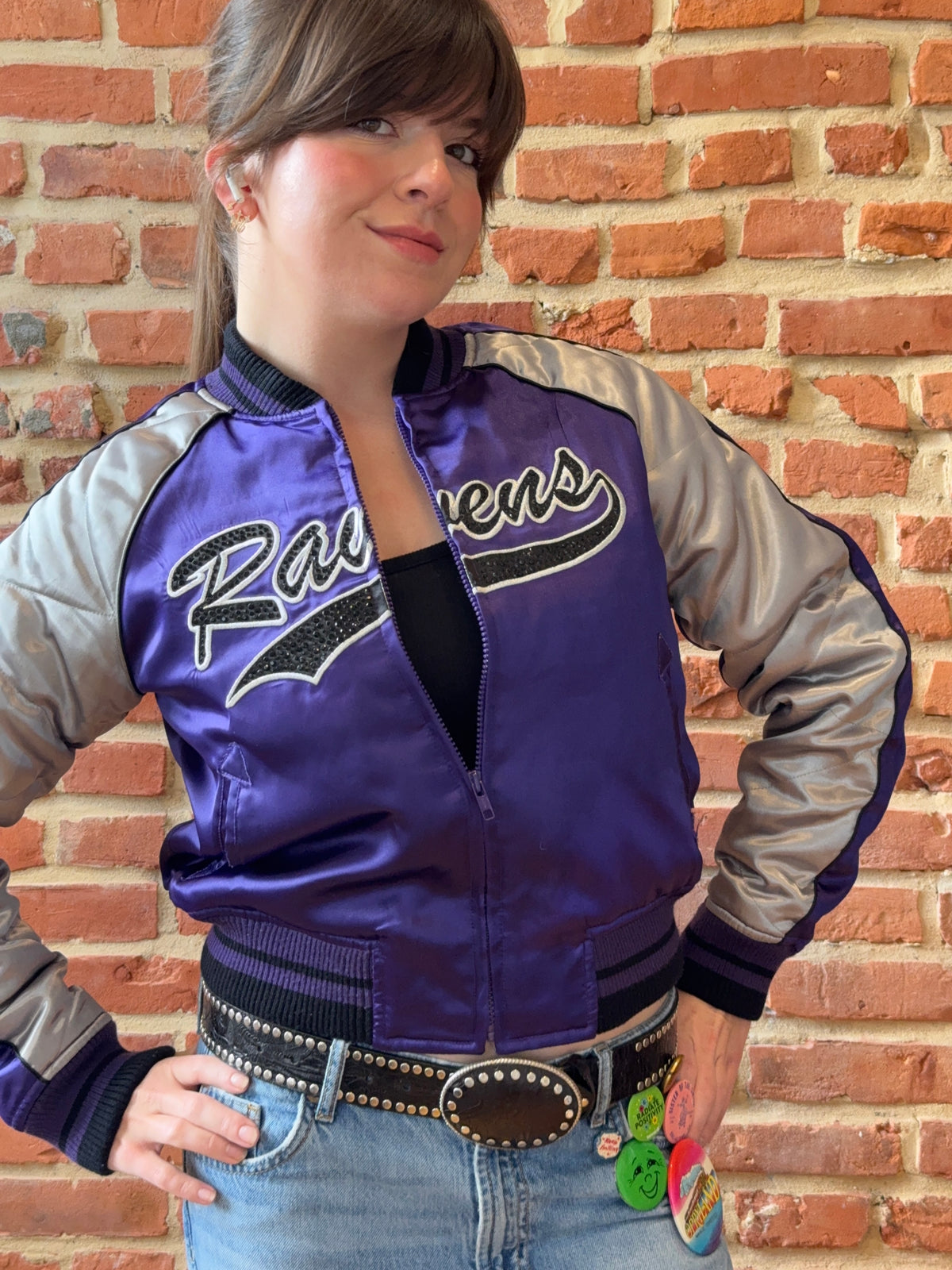 Vintage Ravens Satin Bomber Jacket