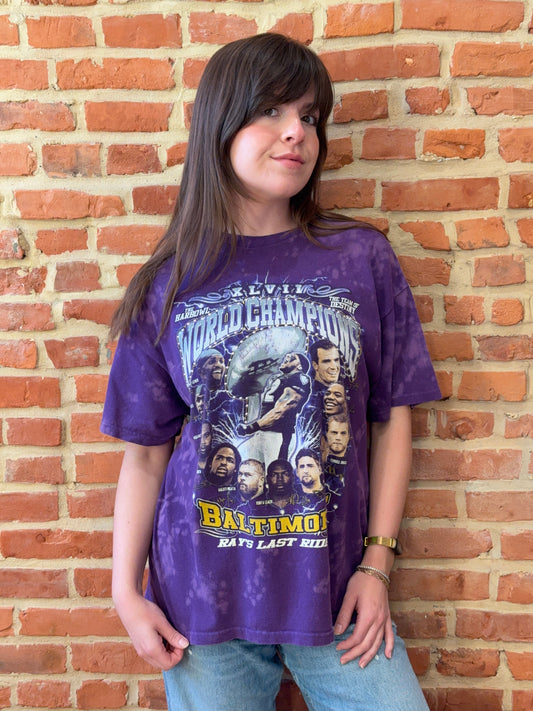 Baltimore Ravens 2012 Superbowl XLVII Studded Bleach Tie Dye Short Sleeve T Shirt