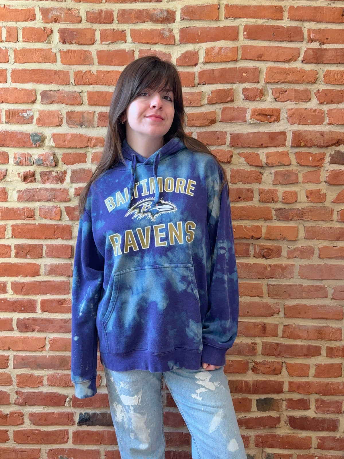Ravens Bleach Tie Dyed Rhinestone Hoodie