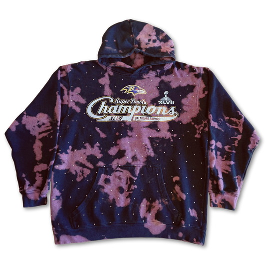 Baltimore Ravens 2012 Superbowl XLVII Studded Bleach Tie Dye Hoodie