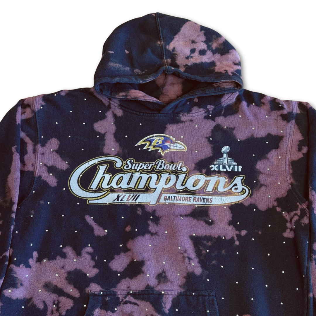 Baltimore Ravens 2012 Superbowl XLVII Studded Bleach Tie Dye Hoodie