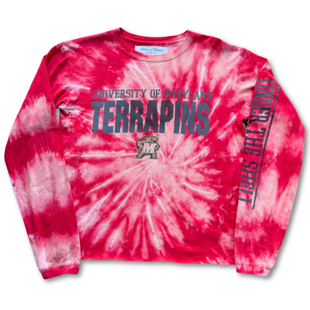 UMD Bleach Tie Dye Rhinestone Long Sleeve T Shirt