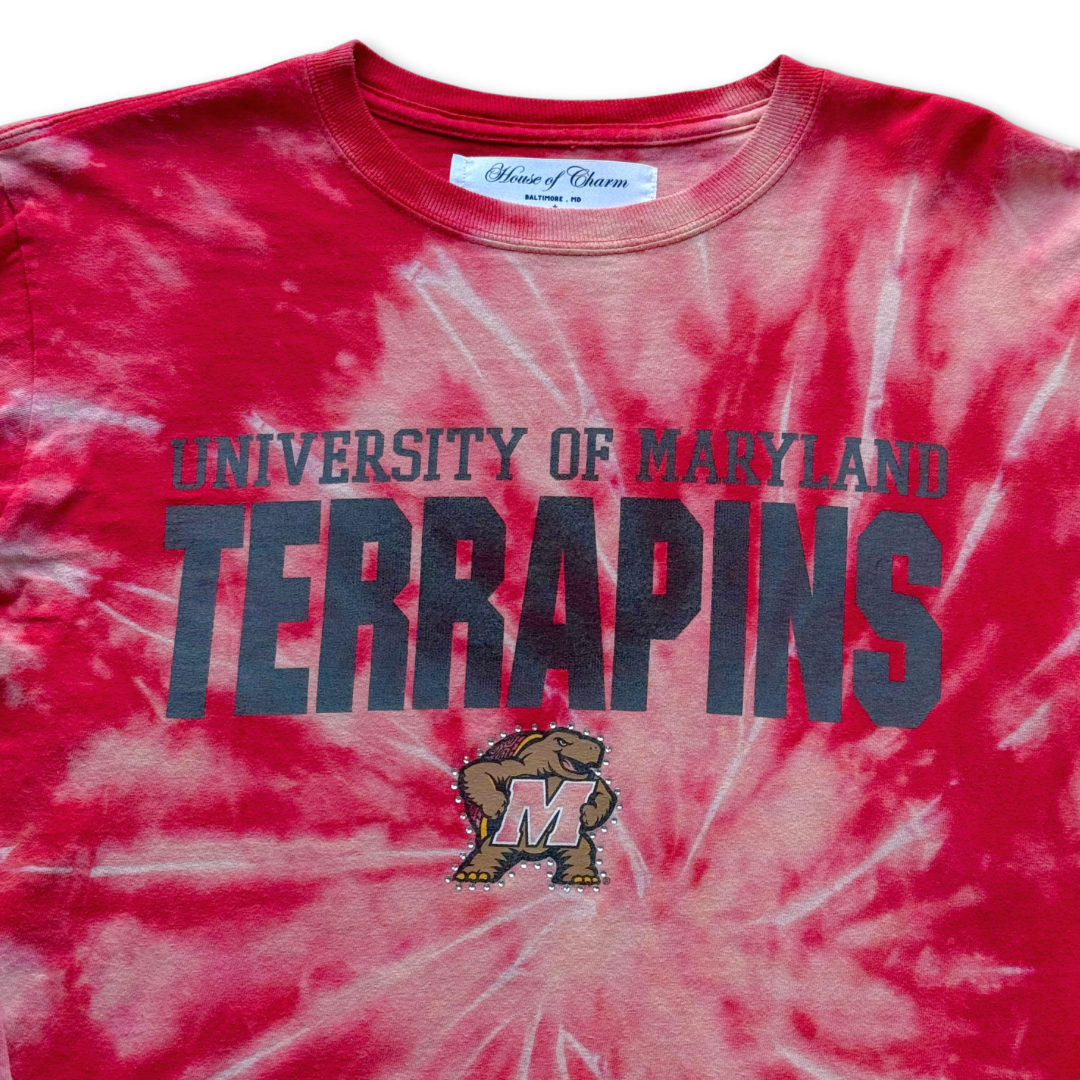 UMD Bleach Tie Dye Rhinestone Long Sleeve T Shirt