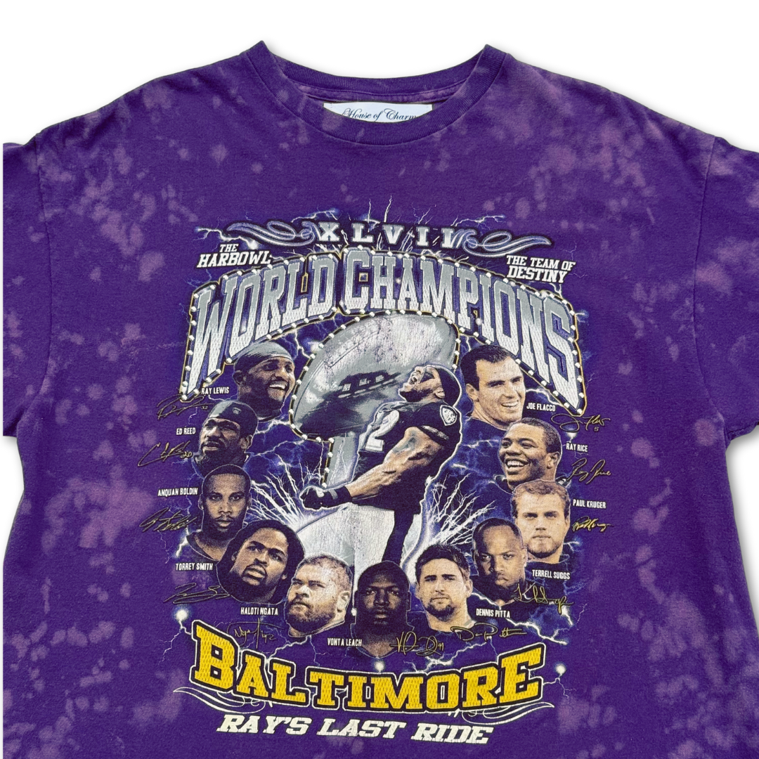 Baltimore Ravens 2012 Superbowl XLVII Studded Bleach Tie Dye Short Sleeve T Shirt